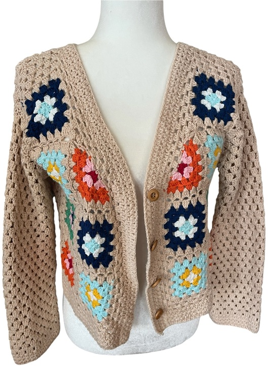 Aqua Sweaters - AQUA Crochet Cardigan Multi-Color Accents Size XS